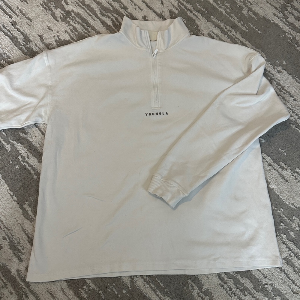 YoungLA Zip Up Hoodie XL Cream White Full Zip Sweatshirt
